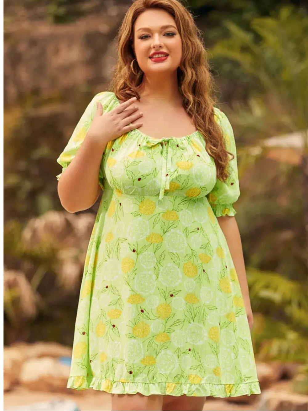 ModCloth Picnic in Paradise babydoll dress Plus 4X Green Floral Ladybug Milkmaid